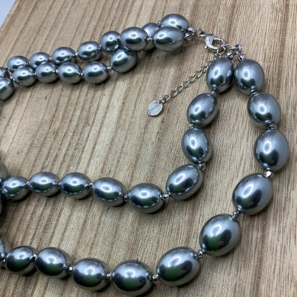Talbots Gray Faux Pearl Beaded Double Strands Necklace - Picture 5 of 7